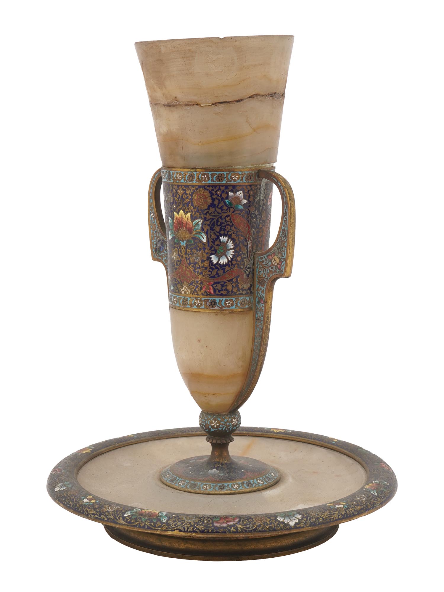 FRENCH CLOISONNE ENAMEL ONYX KIDDUSH CUP W STAND PIC-4